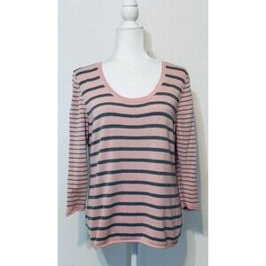 Talbots Women's Size PL Striped Silk Blend  3/4 Sleeve Sweater Closet Staple